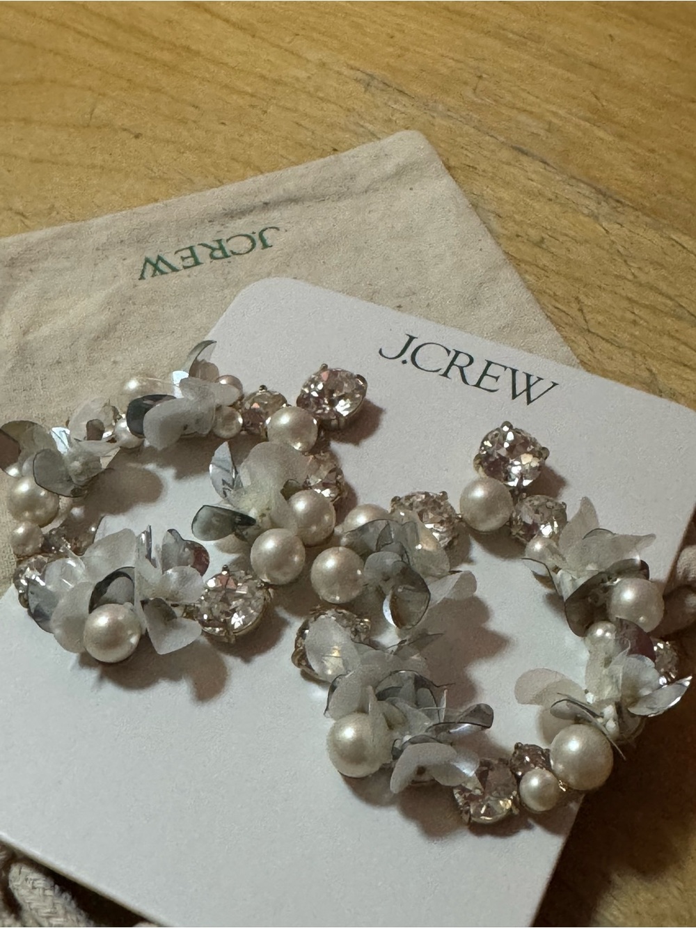 NWT J. Crew Pearl and Sequin Hoop Statement Earrings with Pouch BZ850